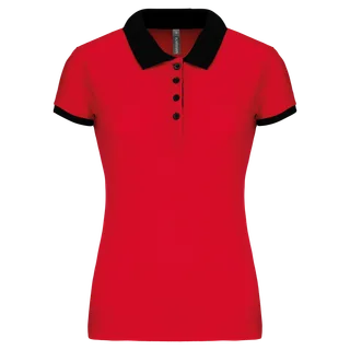 Kariban Piqué-damespolo tweekleurig in Red / Black, voorkant