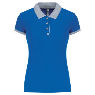 Kariban Piqué-damespolo tweekleurig in Light Royal Blue / Oxford Grey, voorkant