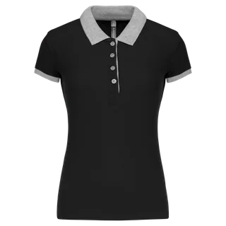 Kariban Piqué-damespolo tweekleurig in Black / Oxford Grey, voorkant