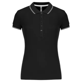 Kariban Damespolo korte mouwen in Black / Light Grey / White, voorkant