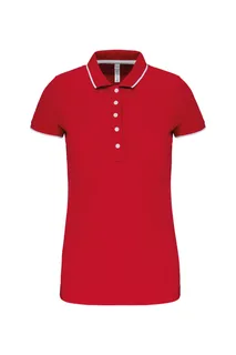 Kariban Damespolo korte mouwen in Red / White / Navy, voorkant