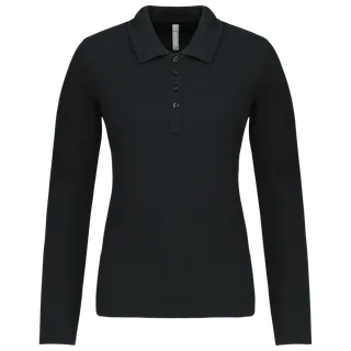 Kariban Piqué-damespolo lange mouwen in Black, voorkant