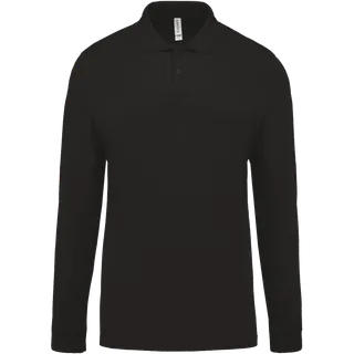 Kariban Piqué-herenpolo lange mouwen in Black, voorkant