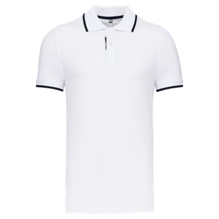 Kariban Men's short-sleeved polo shirt in White / Navy / White, voorkant