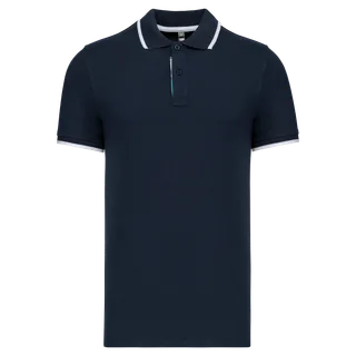Kariban Men's short-sleeved polo shirt in Navy / White / Light Turquoise, voorkant