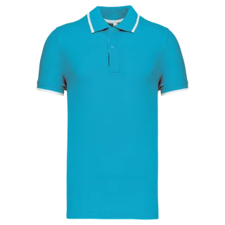 Kariban Men's short-sleeved polo shirt in Light Turquoise / White / Navy, voorkant