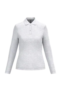 Kariban Ladies' long-sleeved polo shirt in Ash Heather, voorkant