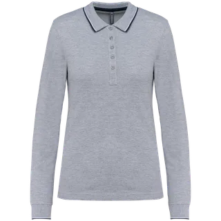 Kariban Dames polo piqué lange mouw in Oxford Grey / Navy / White, voorkant