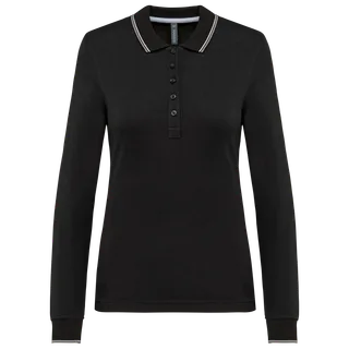 Kariban Dames polo piqué lange mouw in Black / Light Grey / White, voorkant