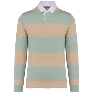 Kariban Gestreepte polo lange mouw in Sage / Light Sand Stripes, voorkant