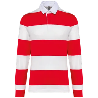 Kariban Gestreepte polo lange mouw in Red / White Stripes, voorkant
