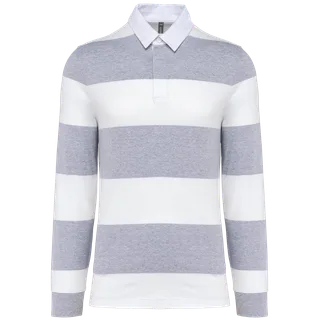 Kariban Gestreepte polo lange mouw in Oxford Grey / White Stripes, voorkant