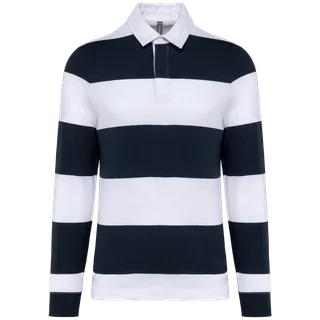 Kariban Gestreepte polo lange mouw in Navy / White Stripes, voorkant