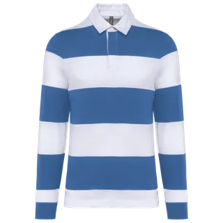 Kariban Gestreepte polo lange mouw in Light Royal Blue / White Stripes, voorkant