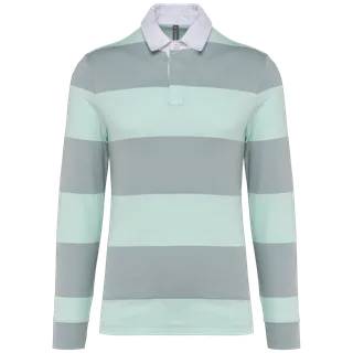 Kariban Gestreepte polo lange mouw in Light Grey / Ice Mint Stripes, voorkant