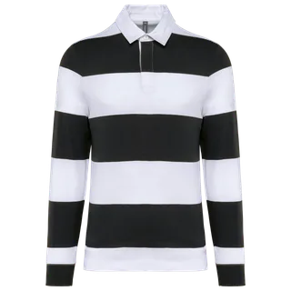 Kariban Gestreepte polo lange mouw in Black / White Stripes, voorkant