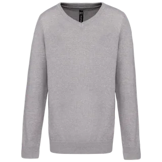 Kariban Trui met V-hals kind in Grey Melange, voorkant