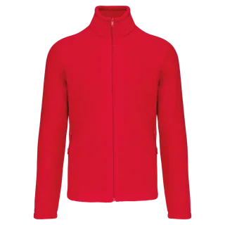 Kariban Men's microfleece zip jacket with raglan sleeves in Red, voorkant
