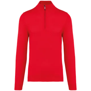 Kariban Men's zip neck jumper in Red, voorkant