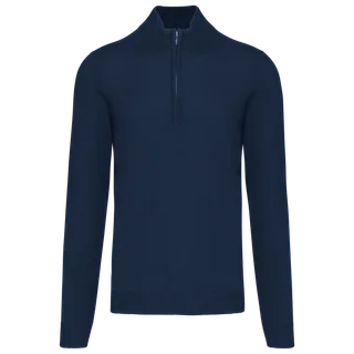 Kariban Men's zip neck jumper in Navy, voorkant