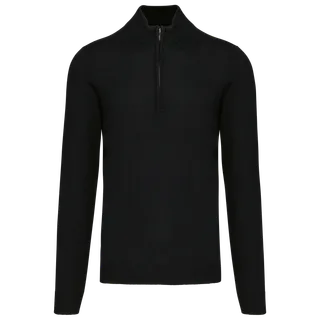 Kariban Men's zip neck jumper in Black, voorkant