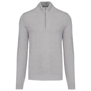 Kariban Men's zip neck jumper in Grey Melange, voorkant