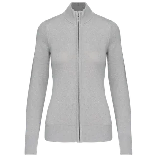 Kariban Ladies' full zip cardigan in Grey Melange, voorkant
