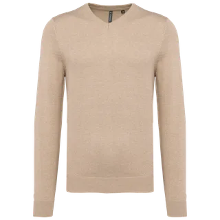 Kariban Heren pullover met v-hals in Beige heather, voorkant