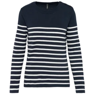 Kariban Gestreepte damestrui in Striped Navy / Off White, voorkant