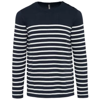 Kariban Gestreepte herentrui in Striped Navy / Off White, voorkant