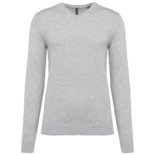 Kariban Men's eco-friendly V-neck jumper in Light grey heather, voorkant