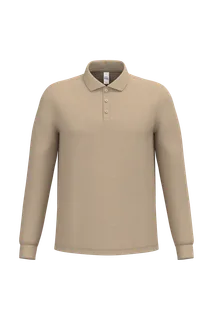 iDeal Basic Brand Men's pique LSL polo shirt in Ideal Sand, voorkant