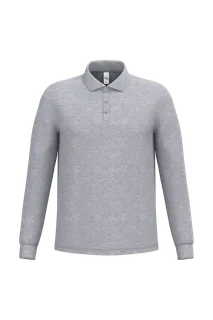 iDeal Basic Brand Men's pique LSL polo shirt in Ideal Oxford Grey, voorkant
