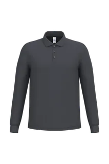iDeal Basic Brand Men's pique LSL polo shirt in Ideal Dark Grey, voorkant