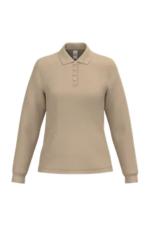 iDeal Basic Brand Dames piquépolo met lange mouwen in Ideal Sand, voorkant