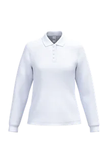 iDeal Basic Brand Dames piquépolo met lange mouwen in Ideal White, voorkant