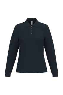 iDeal Basic Brand Dames piquépolo met lange mouwen in Ideal Navy, voorkant