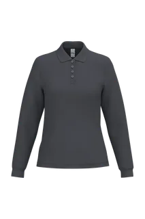 iDeal Basic Brand Dames piquépolo met lange mouwen in Ideal Dark Grey, voorkant