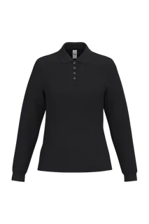 iDeal Basic Brand Dames piquépolo met lange mouwen in Ideal Black, voorkant