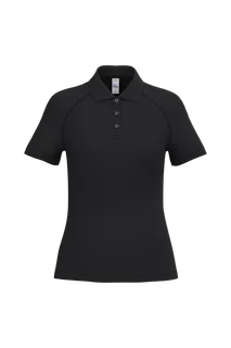iDeal Basic Brand Ladies' basic polyester polo shirt in Ideal Black, voorkant