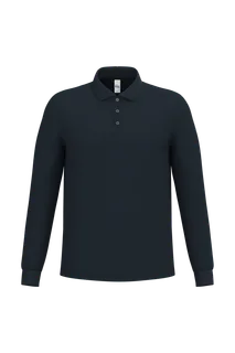 iDeal Basic Brand Men's pique long sleeves polo shirt in Ideal Navy, voorkant