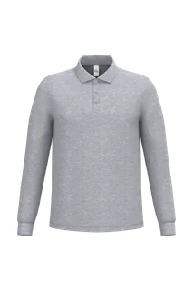 iDeal Basic Brand Men's pique long sleeves polo shirt in Ideal Oxford Grey, voorkant