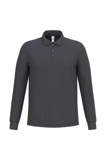 iDeal Basic Brand Men's pique long sleeves polo shirt in Ideal Dark Grey, voorkant