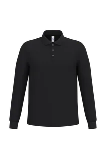 iDeal Basic Brand Men's pique long sleeves polo shirt in Ideal Black, voorkant