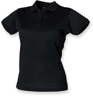 Henbury Ladies' Coolplus® Polo Shirt in Black, voorkant