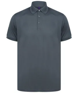 Henbury Herenpolo van gerecycled polyester in Charcoal, voorkant