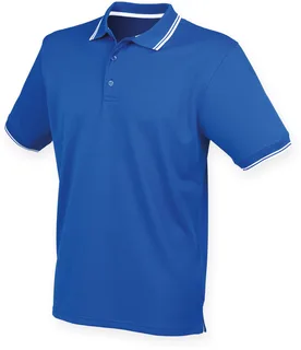 Henbury Heren Coolplus® polo met contrastbies in Royal / White, voorkant