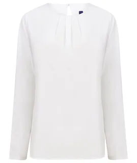 Henbury Long sleeve smock in White, voorkant