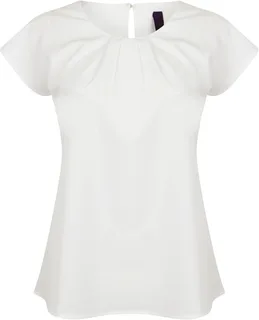 Henbury Dames blouse met plooifront in White, voorkant