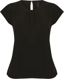 Henbury Dames blouse met plooifront in Black, voorkant